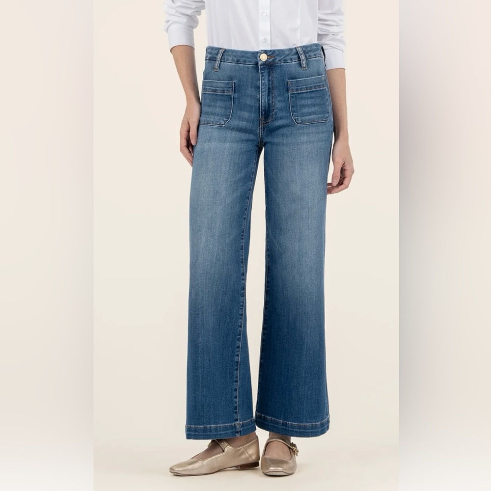 Women’s Kut from the Kloth High Rise Wide Leg Meg Blue jeans patch pockets 0L